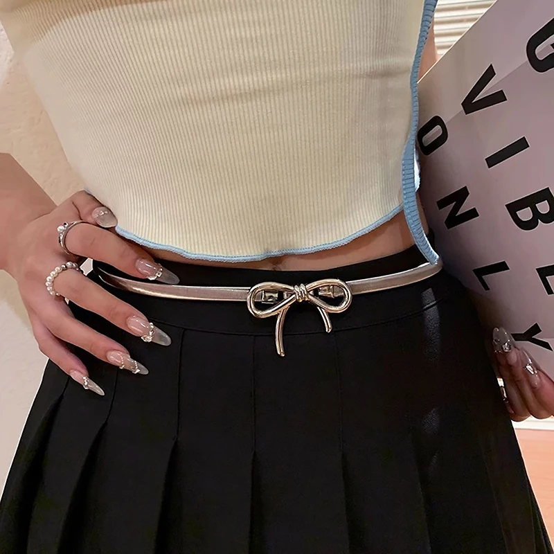 Ins Metal Bow Knot Belt Elastic Force Adjustable Women Y2k Vintage Belt Skirt Pants Accessories Summer Girl Metal Waist Chain