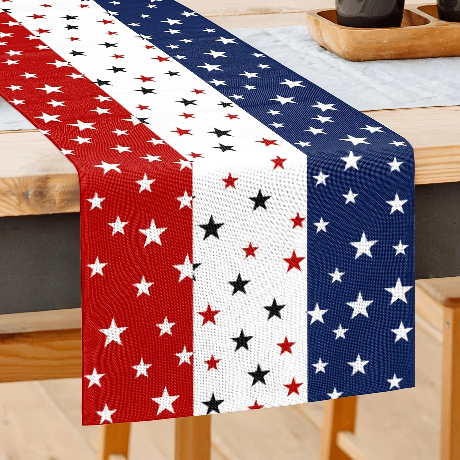 

American Flag Star Table Runner - Linen Multi-Size Memorial Independence Day Decor