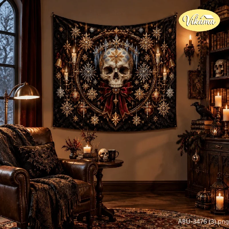 VIKAMA Skull Gothic Christmas Tapestry Wall Hanging, Soft Touch Print, Wall Art for Living Room Bedroom Party Dorm Home Decor