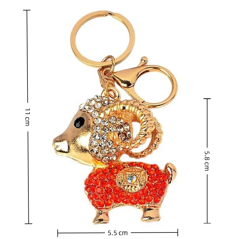 Vergoldeter Strass-Schaf-Schlüsselanhänger mit glänzenden Kristallen, ideal als Taschenanhänger, Schlüsselhalter, Geschenk. – Detail 3