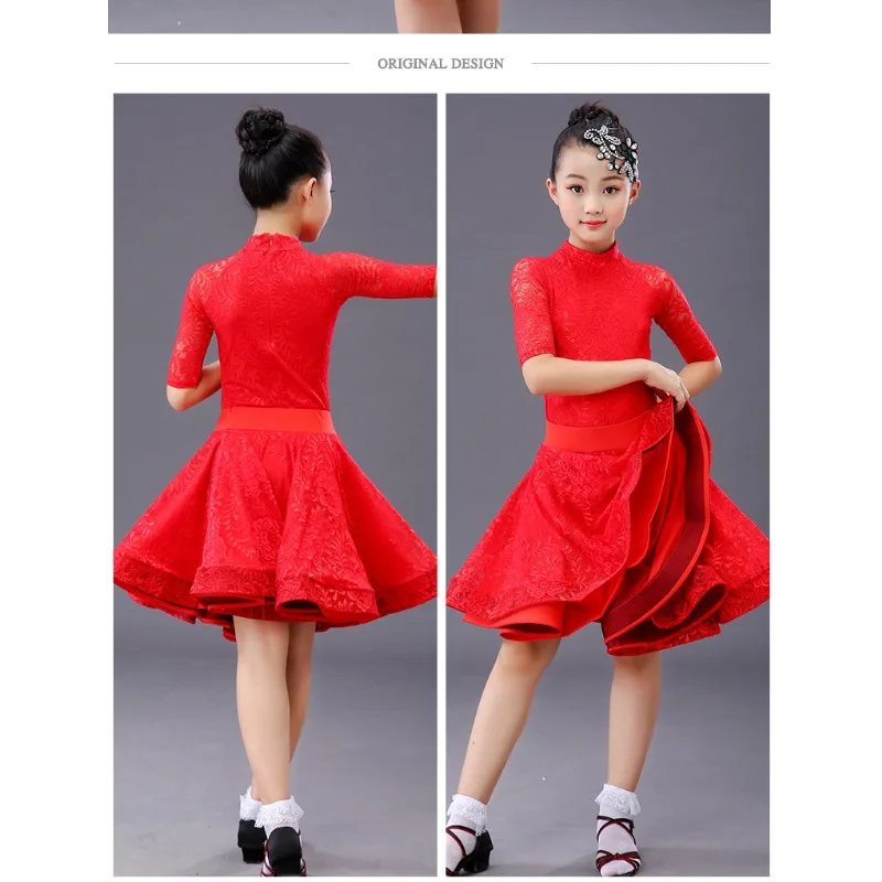 

Пробное платье для латинских танцев для девочек, кружевной костюм с длинными рукавами для бальных танцев, сальсы, самбы, танго, стандартный костюм для детей