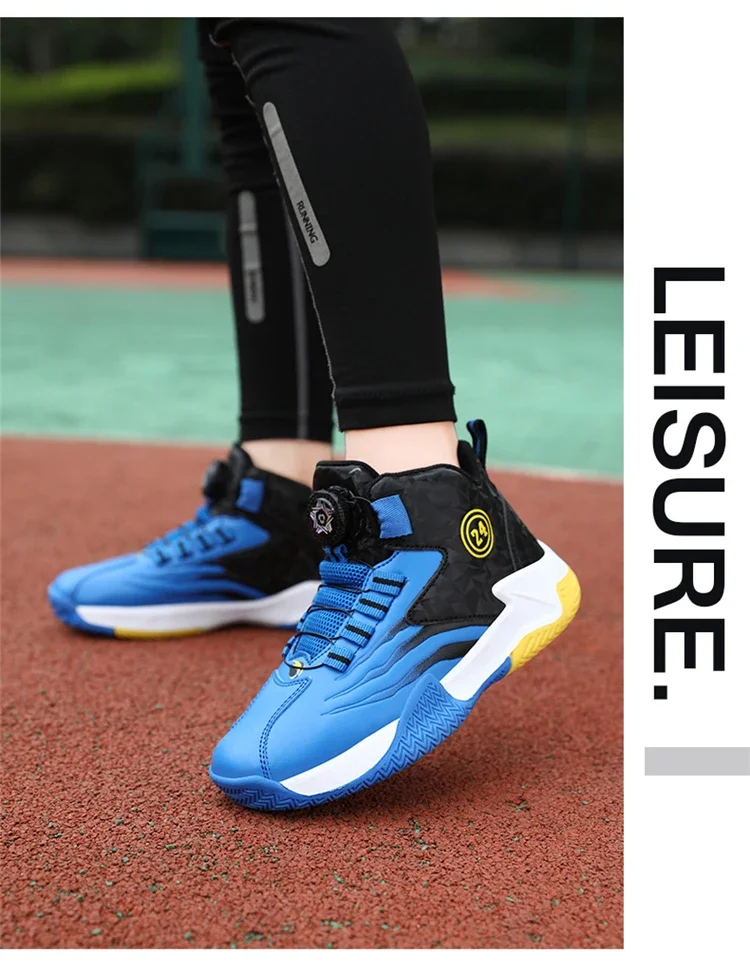 Children Basketball Sports Shoes Swivel Button Casual Shoes Four Seasons Kids Mesh Sneaker Non-slip Boys Girls Outdoor Training