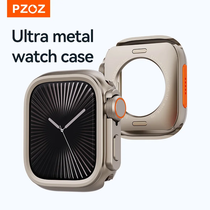 PZOZ For iWatch Ultra 2 3 4 Metal Shell PC Back Cover For Apple Watch Case Series 11 10 9 8 7 se 45mm 44mm Change to Ultra 49mm