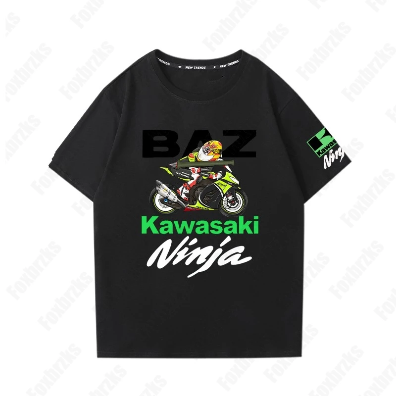 Hot Sale Summer Black Kawasakis Racing Team Logo T Shirt Men Short Sleeves Cool Tee Hip Hop Streetwear T-shirt Non-cotton