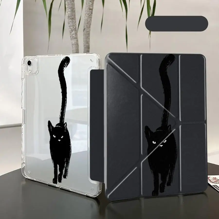 Long Tailed Cat Tablet Case For iPad Mini 6 7 Pro 2025 Air 4 5 M3 M2 1 2 M4 11inch Pro 11th 10th 9th 8th 7th 12.9inch Y-Fold
