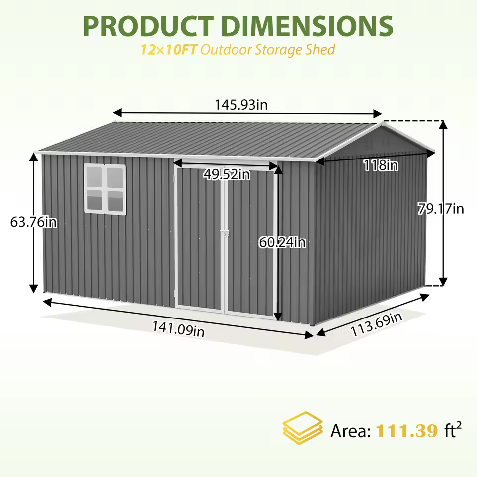 12x10FT Grey Metal Outdoor Storage Shed image