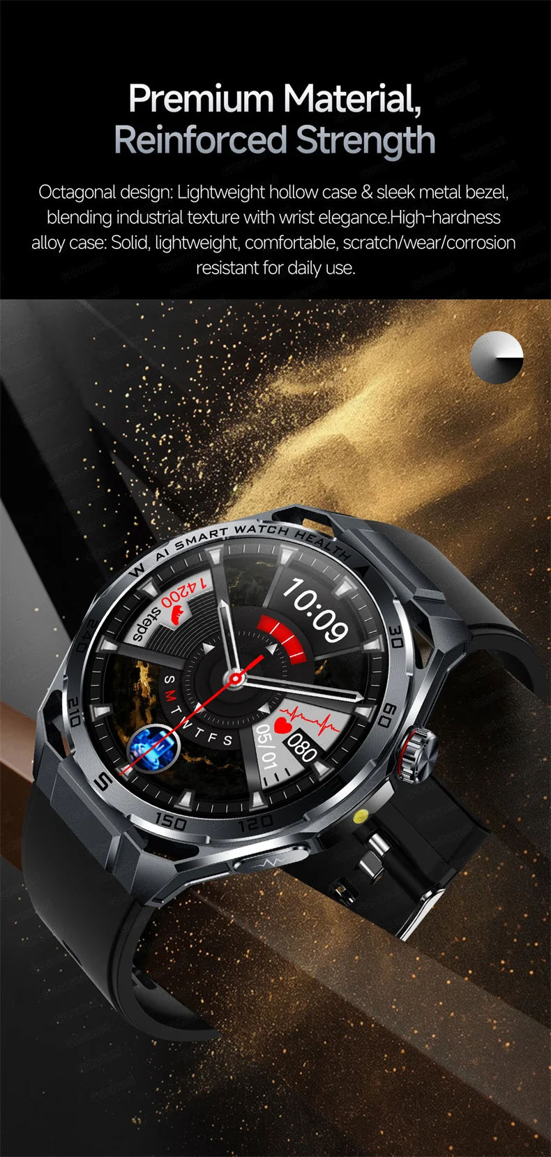 ECG Smartwatch für Herren, Bluetooth-Anruf, Fitness-Tracker, Blutdruckmessung, BO2, Schlafüberwachung, Gesundheits-Smartwatch, Sport, für Android und iOS – Detail 6