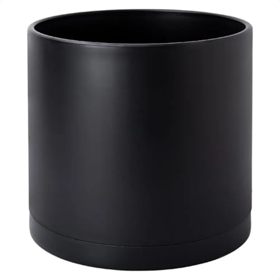 

14 Inch Black Plastic Planter Pots with Drainage Hole and Seamless Saucers for Indoor Outdoor Plants
