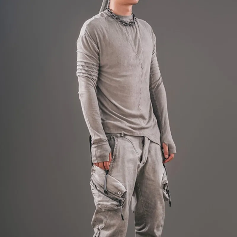 Asymmetrical Deconstruction Do Old Long Sleeve T-shirt Base For Men Spring And Autumn