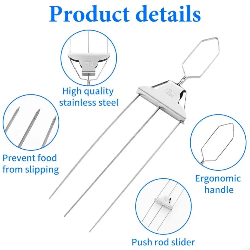 62KD Heavy Duty Nonrust Steel 3 Prongs Skewers Set Barbecue Spit For Outdoor Cooking