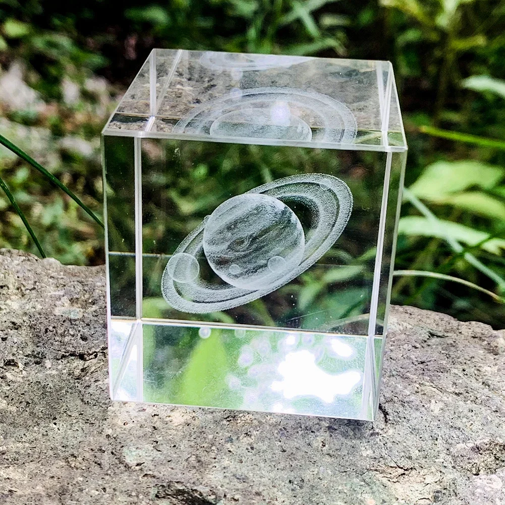 Saturno-planetas en miniatura grabados con láser 3D, cristal K9, adornos en forma de cubo, decoración del hogar, pisapapeles artesanal, regalo de Astronomía