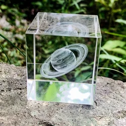 3D Laser Engraved Miniature Saturn Planets Glass K9 Crystal Cube Ornaments Home Decoration Crafts Paperweight Astronomy Gift