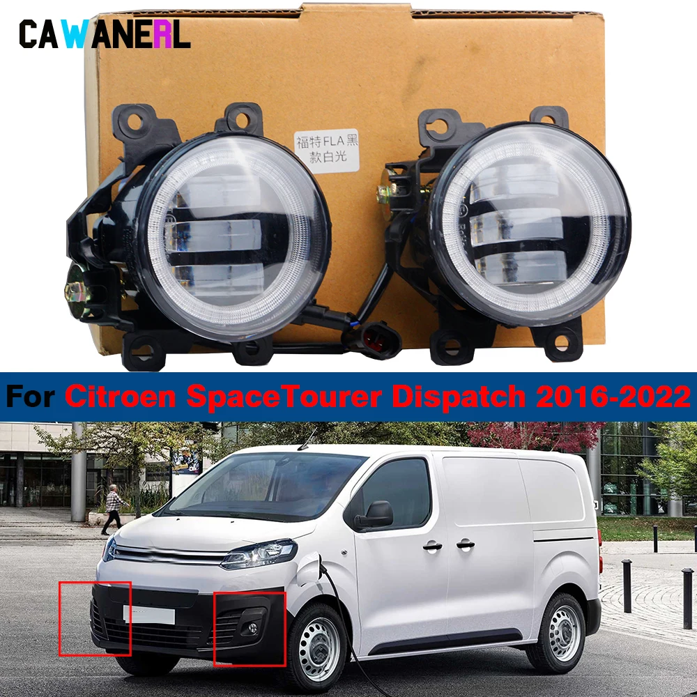 1 Pair Car 30W LED Fog Light DRL Angel Eye Daylight 6000LM For Citroen SpaceTourer Dispatch 2016 2017 2018 2019 2020 2021 2022