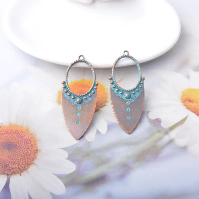 12 Stück/Set Ethnische Antik-Bronze-Anhänger für Schmuckherstellung, Vintage Runde Muschel Quadratische Boho-Anhänger DIY Damen-Ohrringe – Detail 10