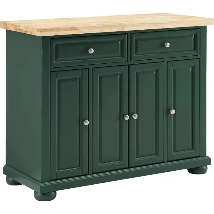 New Madison Kitchen Island with Solid Wood Top and Optional Casters, Emerald Green Storage Island