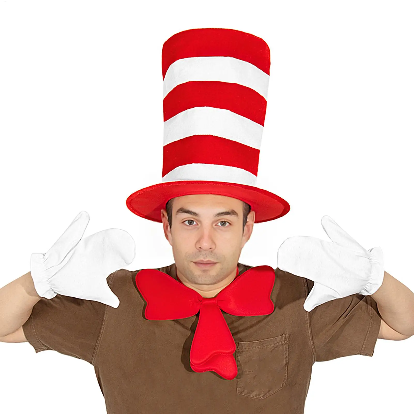 Top Hat Costume Set Cat Costume Accessory Novelty Red White Cat Hat and Bow Halloween Costume Holiday role-playing props