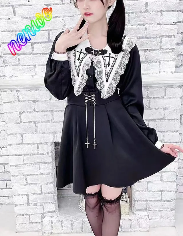 

Victorian Gothic Lolita Blouses Japanese Sweet Lace Ruffles Embroidery Sailor Collar Shirt Women Punk Style Y2k Long Sleeve Tops