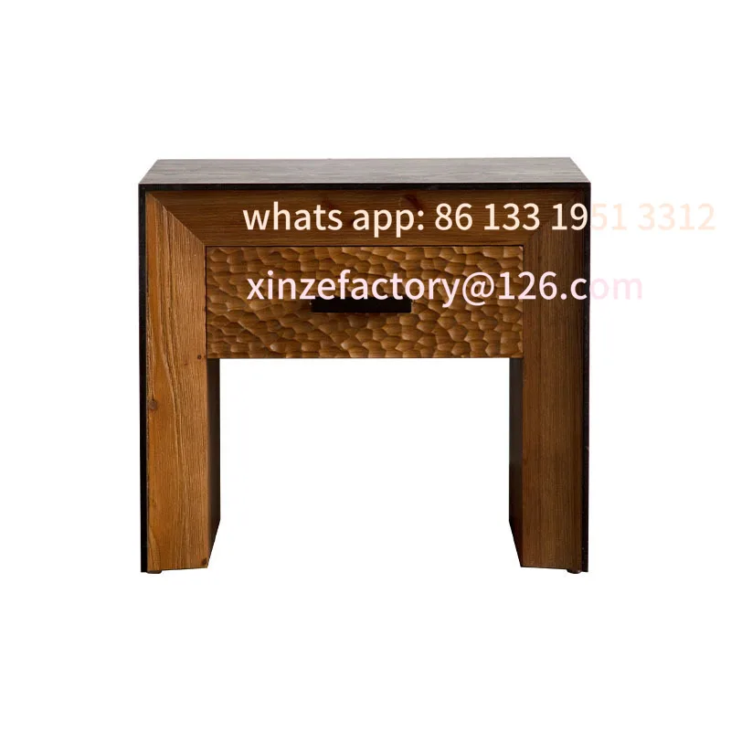

Solid wood retro balcony flower stand American style homestay floating window carved small tea table bedroom drawer bedside