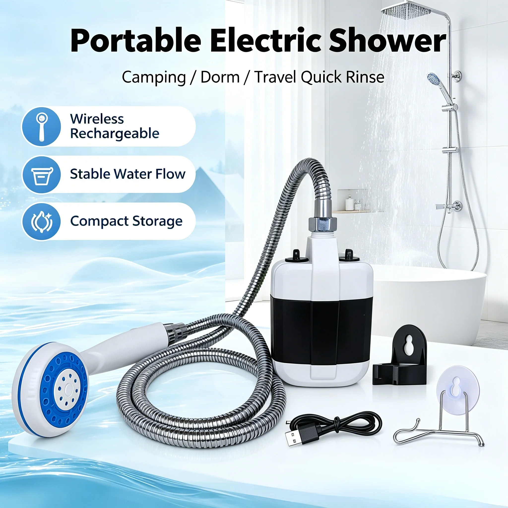 USB Rechargeable Portable Electric Shower Pump Handheld Shower Head for Outdoor Camping Travel Car Wash Pet Cleaning Gardening view 2