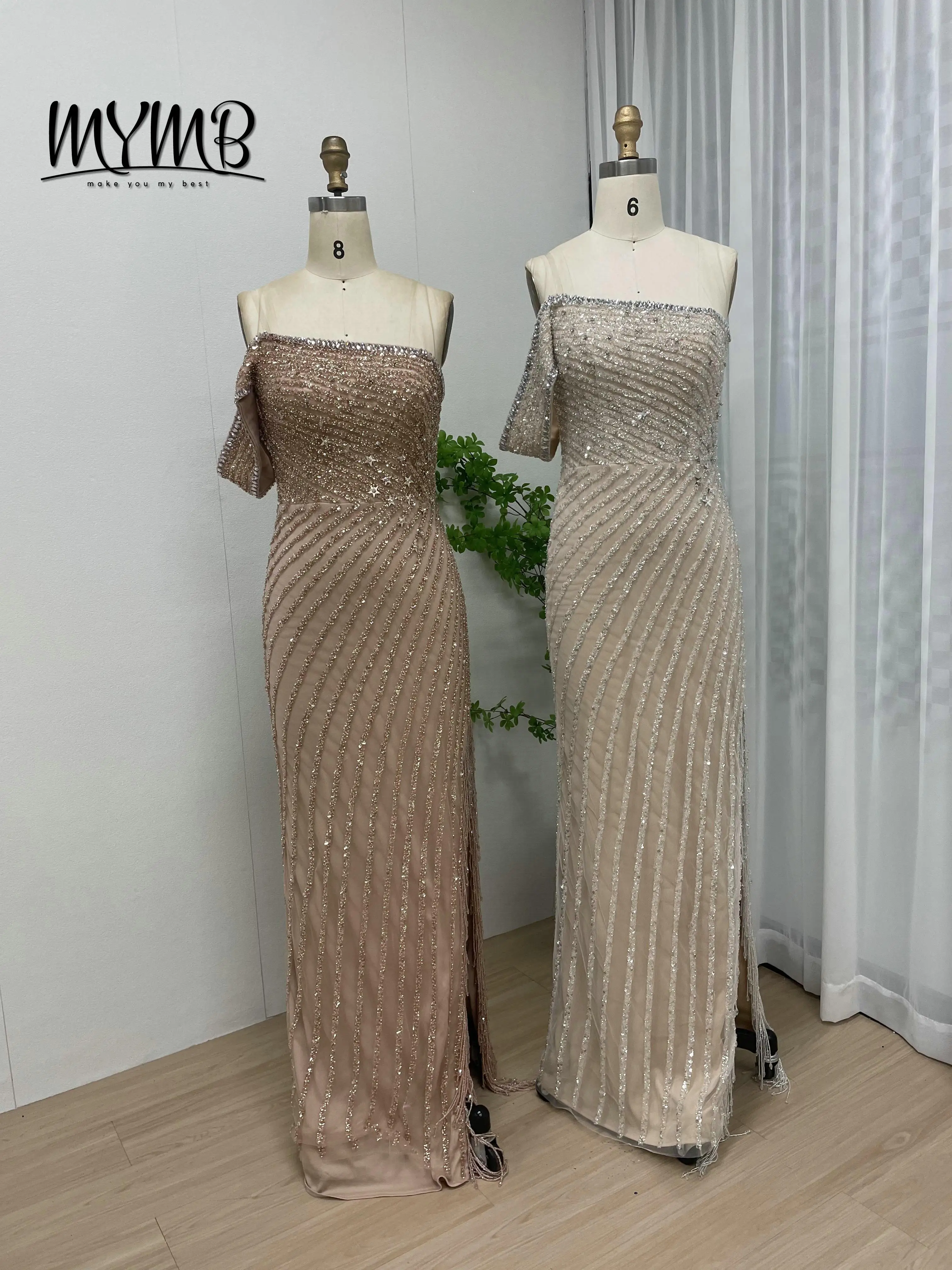 MYMB Hot Selling Beading Sequined Evening Dresses Mermaid Off the Shoulder With High Slit Luxury Couture Dress for Lady MY30097