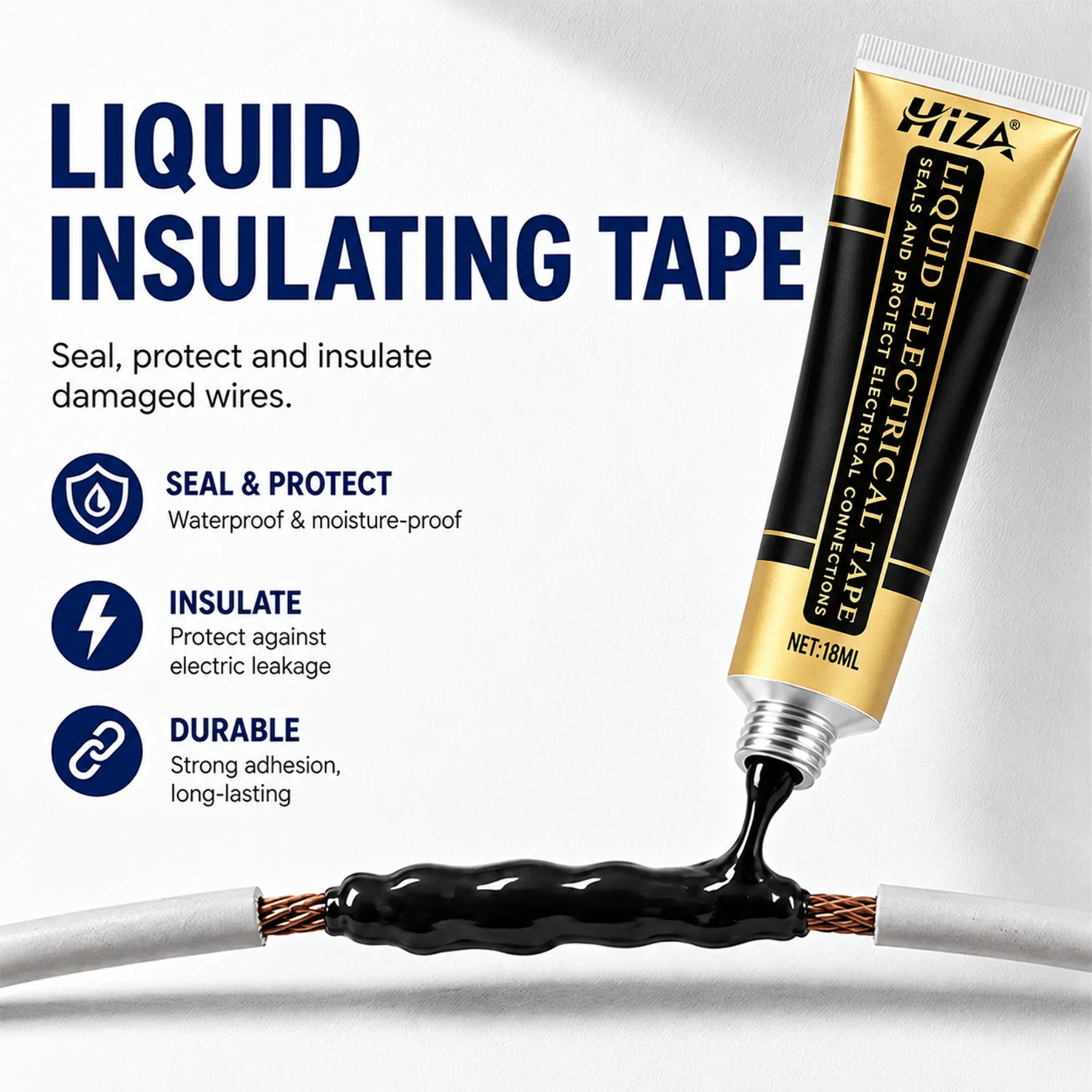 HIZA 18ml Liquid Electrical Tape, Insulating Coating for Wire & Cable Repair, Home Auto Electronics, Black/White, Multi-Surface