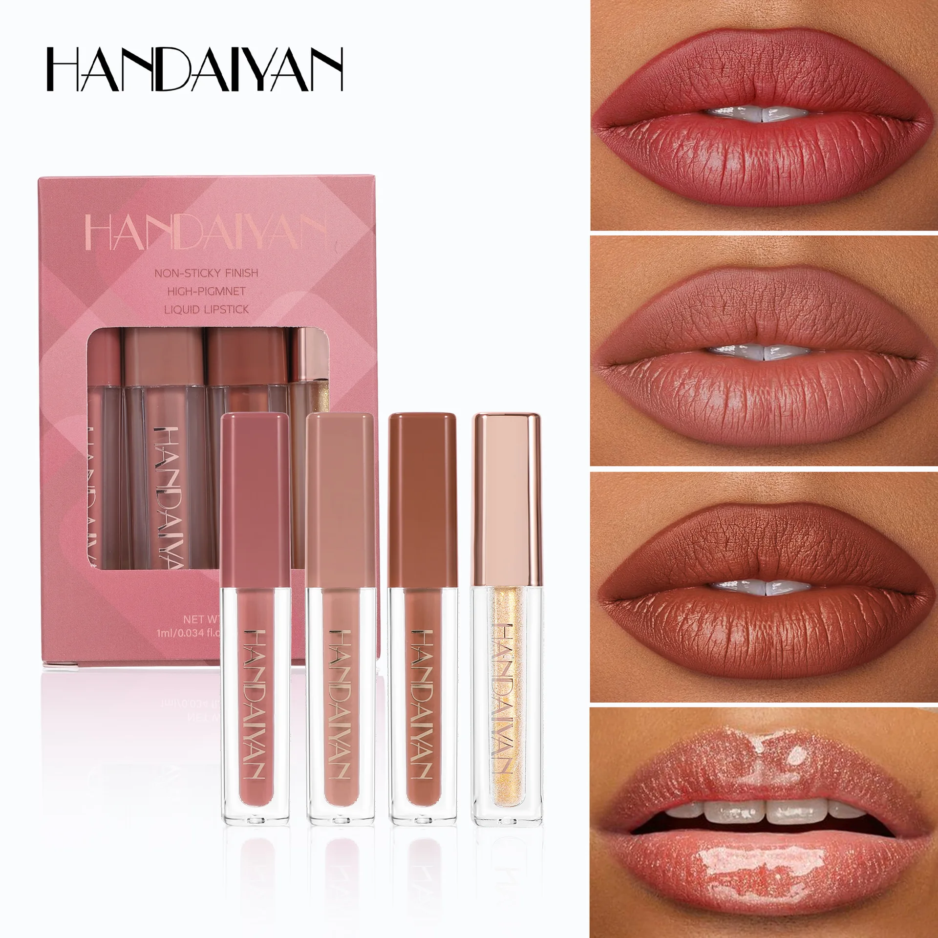 Set di lucidalabbra a lunga durata a 4 colori Impermeabile a prova di trasferimento Opaco Lip Stain Cosmetici Lip Plumper Gloss per la bellezza delle donne