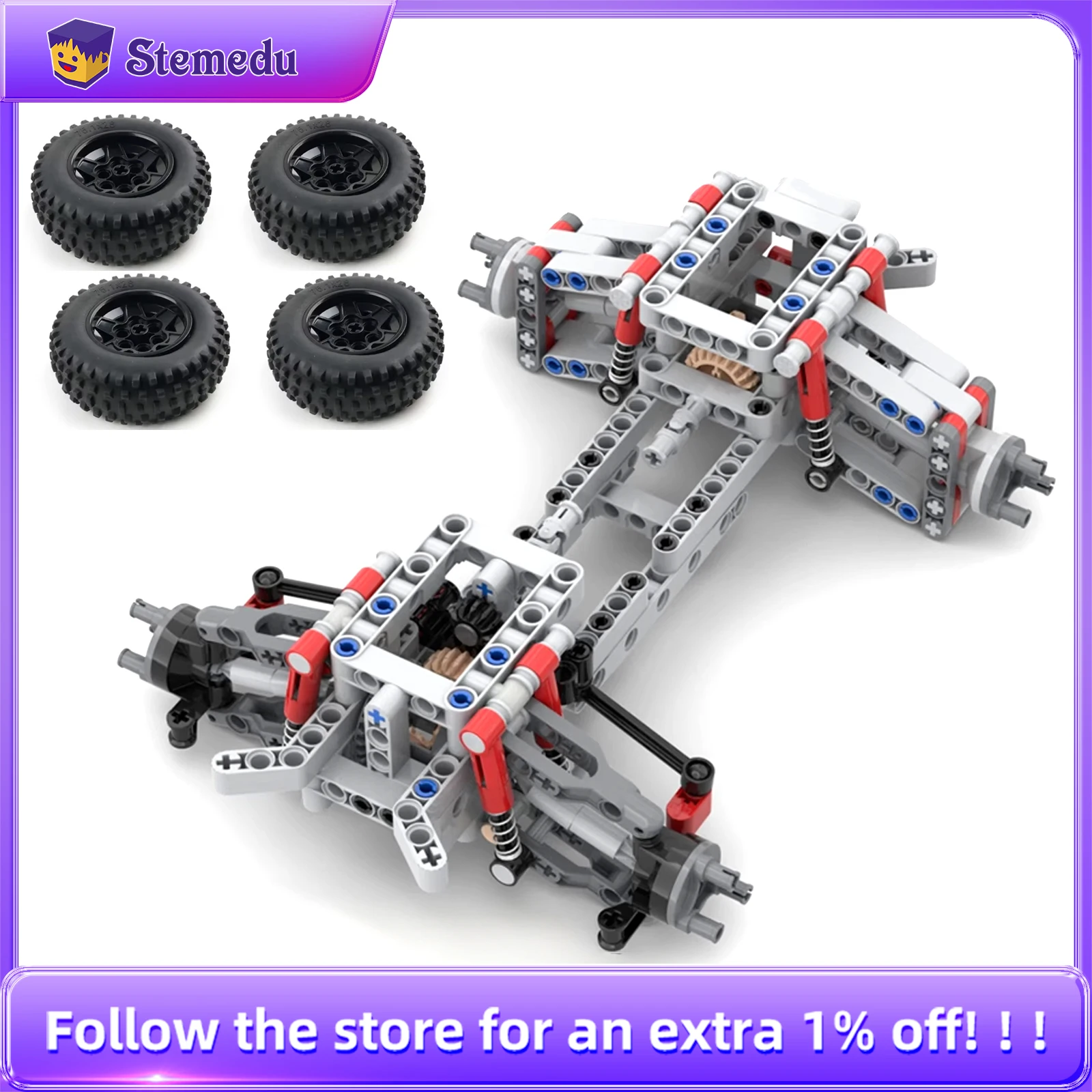4wd tração nas quatro rodas suspensão independente chassi diferencial eixo de direção moc blocos de construção tecnologia peças de carro brinquedos crianças presente