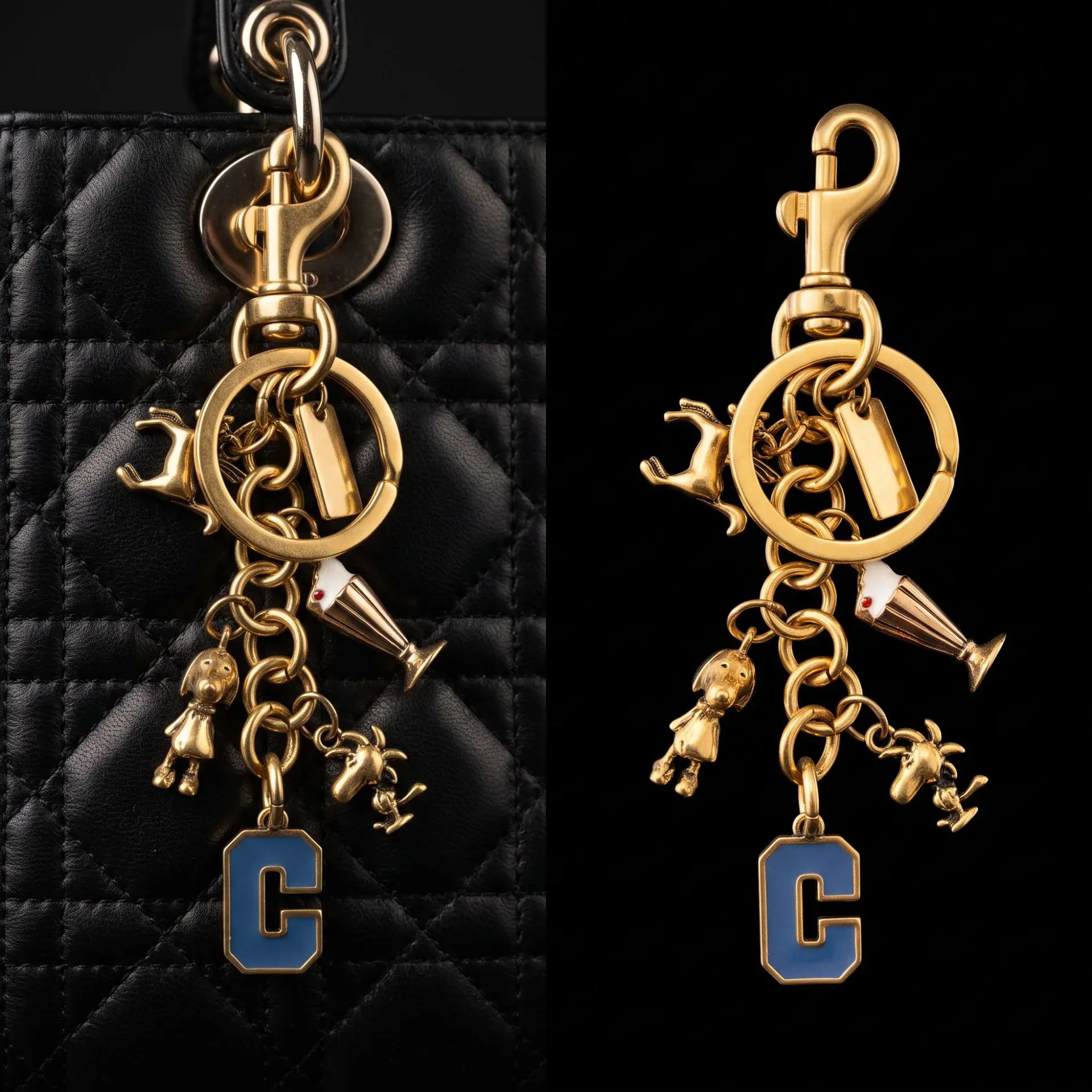 Vintage Gold Bag Charm Alloy Initial C Keychain Engravable Tag Purse Accessory for Women Handbag Backpack Elegant Gift for Her