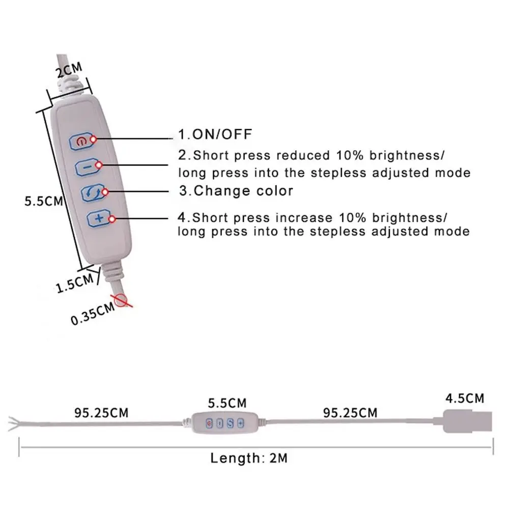 Durable DC 5V ON OFF Switch Dimming Color-matching Extension Cable Power Supply Line LED Dimmer Switch Cable Switch Wire