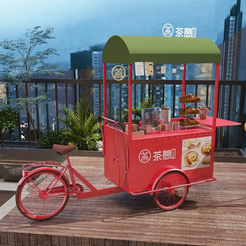 Mobile Three Wheeled Food Cart Outdoor Night Market Snack Stall Movable Promotion Display Float for Square Shopping Mall