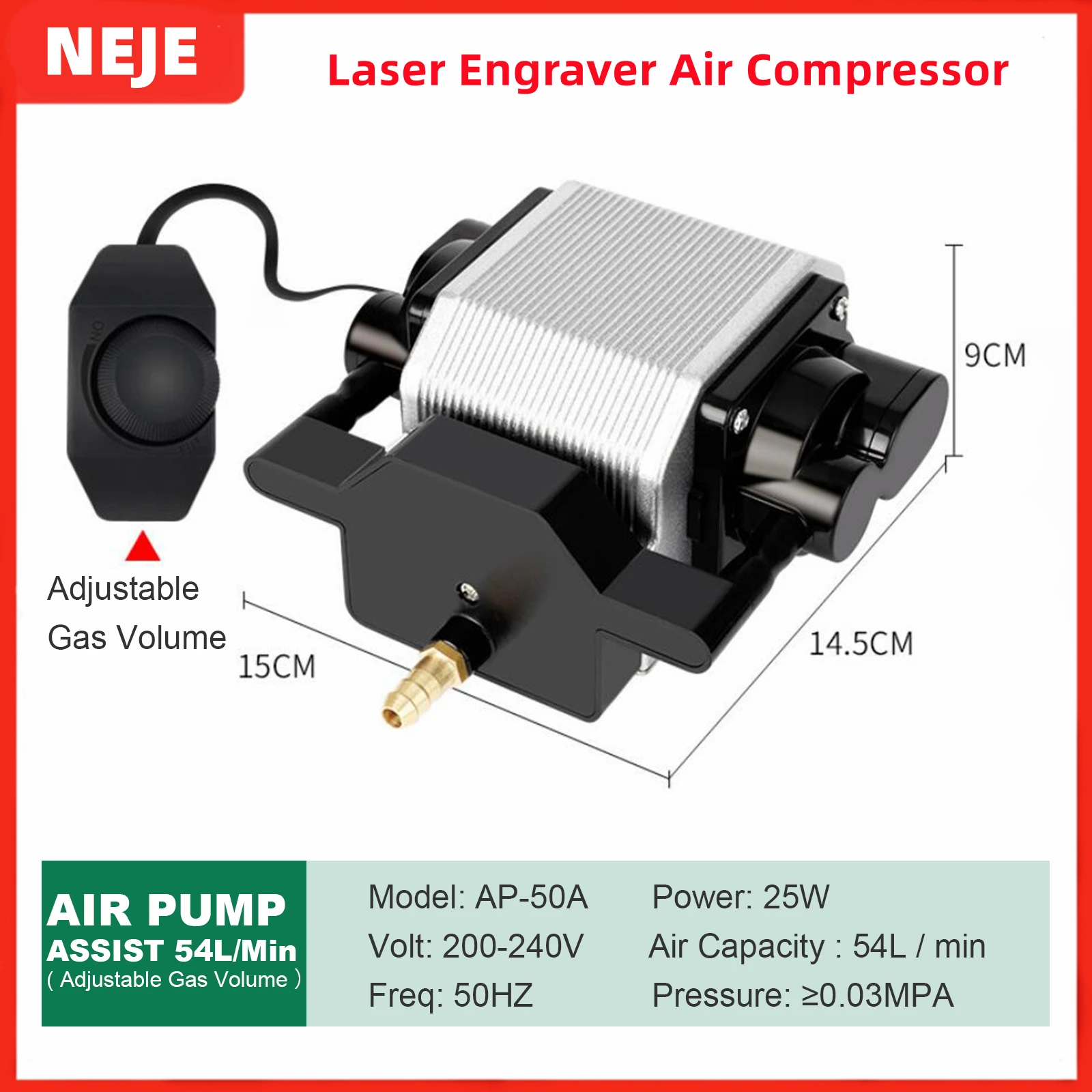 NEJE 25W Air Compressor Air Assist Pump With 54L/Min Air Output for All Brands CNC Laser Engraver 