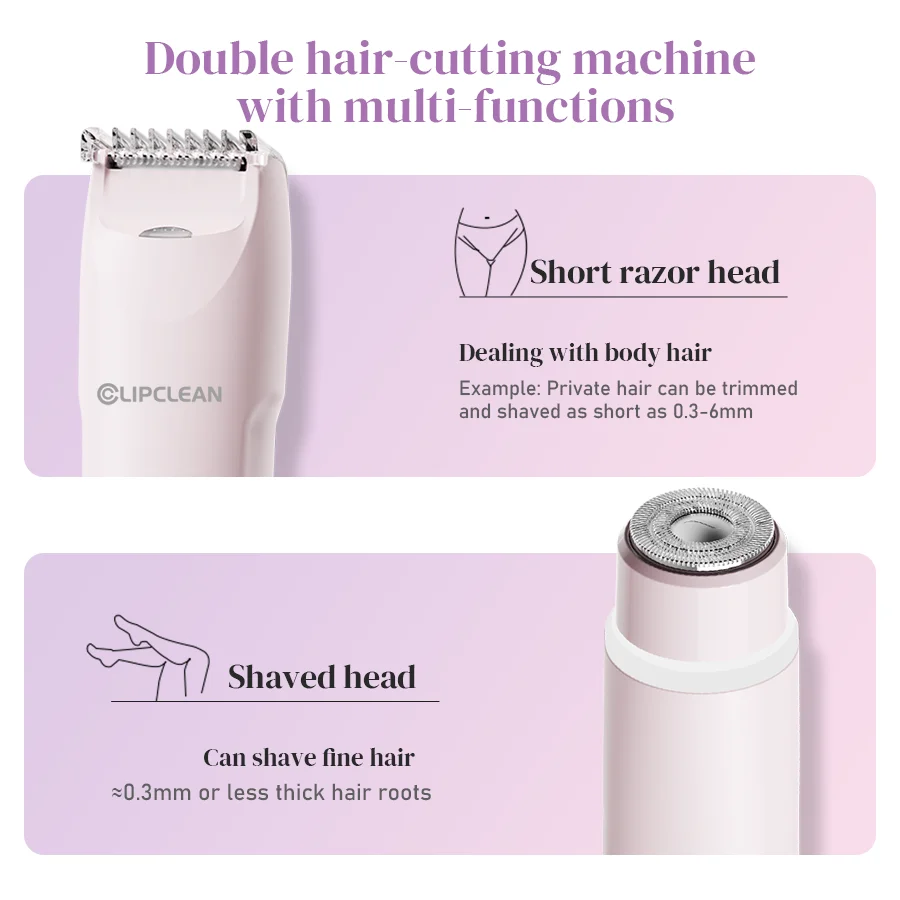 Double-headed women's bikini trimmer, ceramic blade hair trimmer USB charging, suitable for face, body, arms, thighs view 5