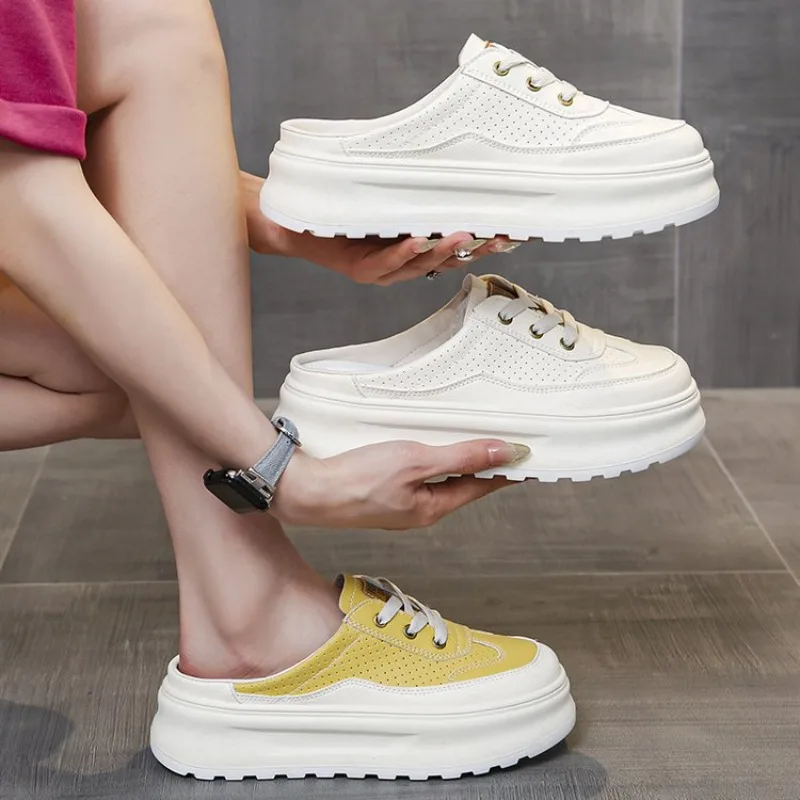 

2025 Hot Seller New Baotou One Foot Casual Single Shoe Thick Soled Lazy Shoes College Style Versatile Solid Color White Shoes