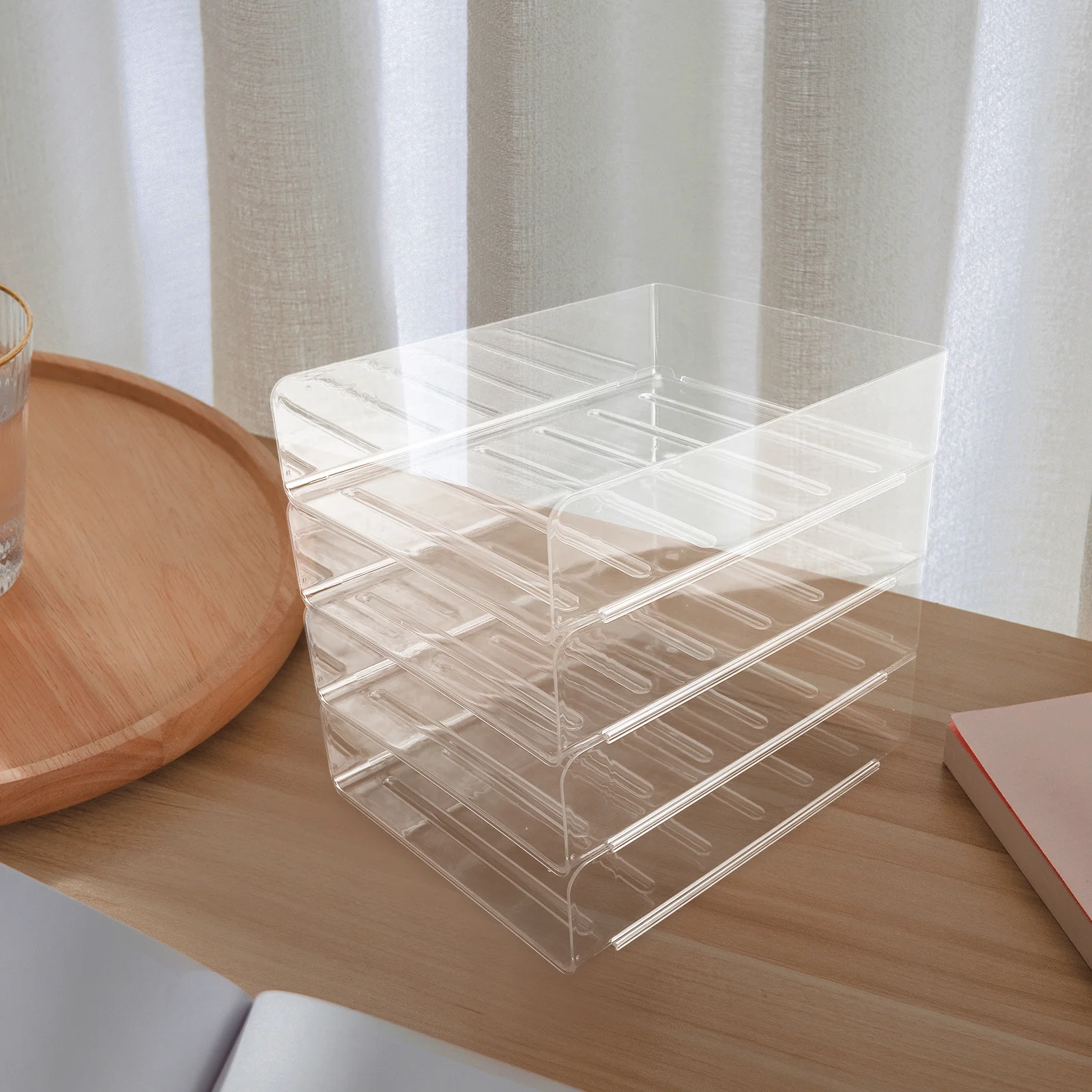 4Pcs Clear Stackable Letter Tray Office Desk Organizer Plastic Paper File Organizer Desktop Workspace Storage A4 Paper Storage