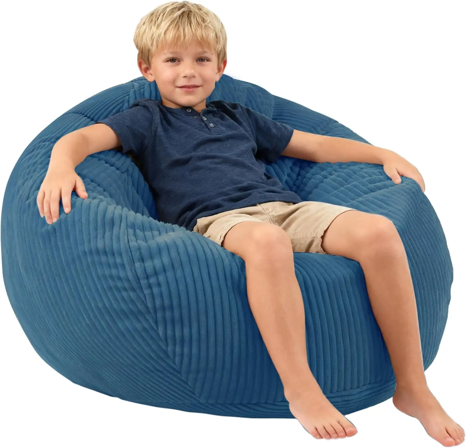 

Memory Foam Bean Bag Chair for Kids Teens, Soft Corduroy Fabric, Blue Sofa for Living Room Bedroom Dorm