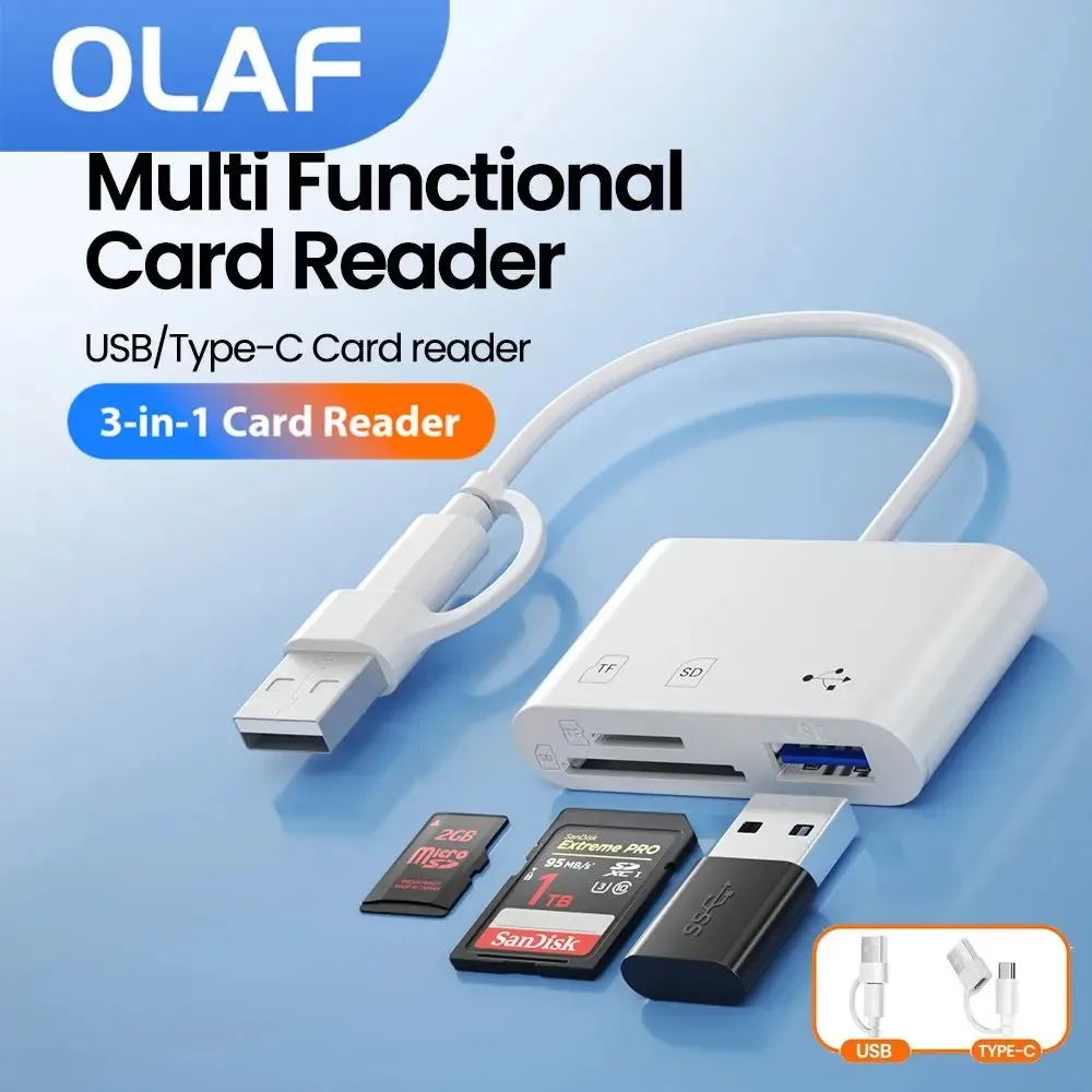 3-in-1 USB Type C Card Reader Adapter SD/TF Memory Card Reader for Mobile Phones Computers And Laptop Accessories
