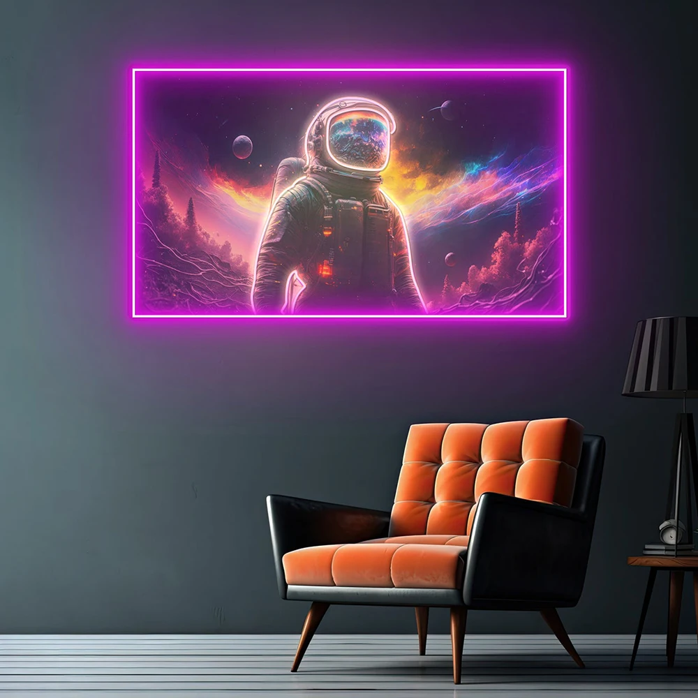 Astronaut in Space Neon Sign Spaceman Wall Art LED Neon Sign for Home Office Room Bar Decoration Custom Neon Light Kids Gifts