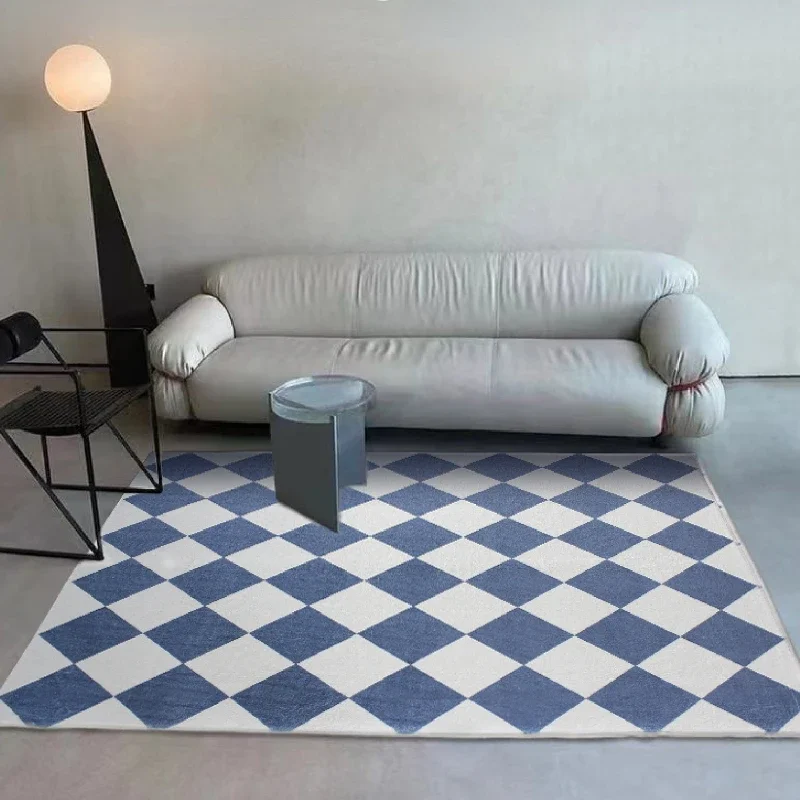 

Living Room Carpet Modern Minimalist Chessboard Bedroom Decoration Soft Fluffy Plush Mats Cloakroom Home Washable Easy-care Rug