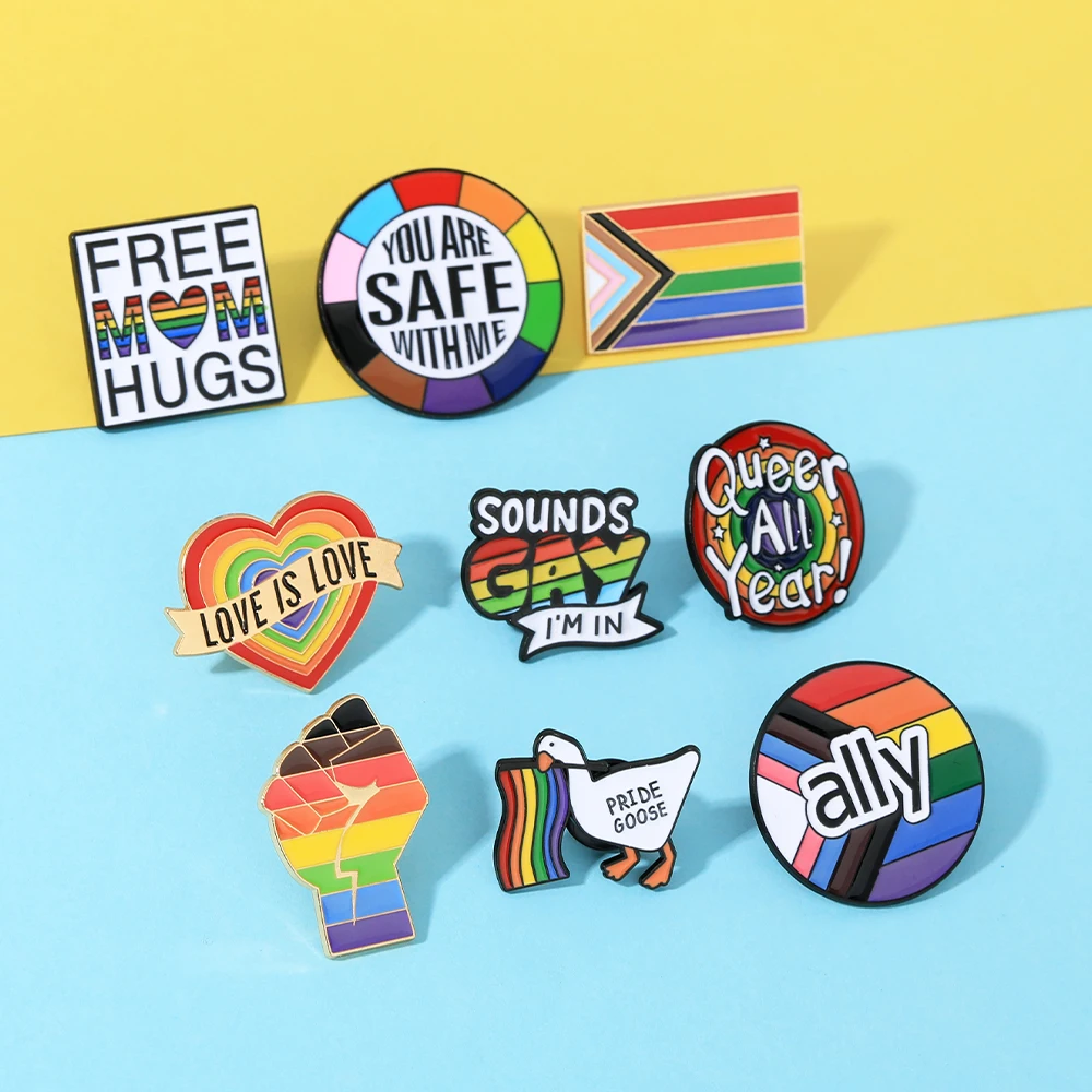 9 أنماط مضحك قوس قزح موضوع تصميم الحب المينا دبابيس فخر ل LGBTQ الحرة أمي العناق الحليف التلبيب دبابيس