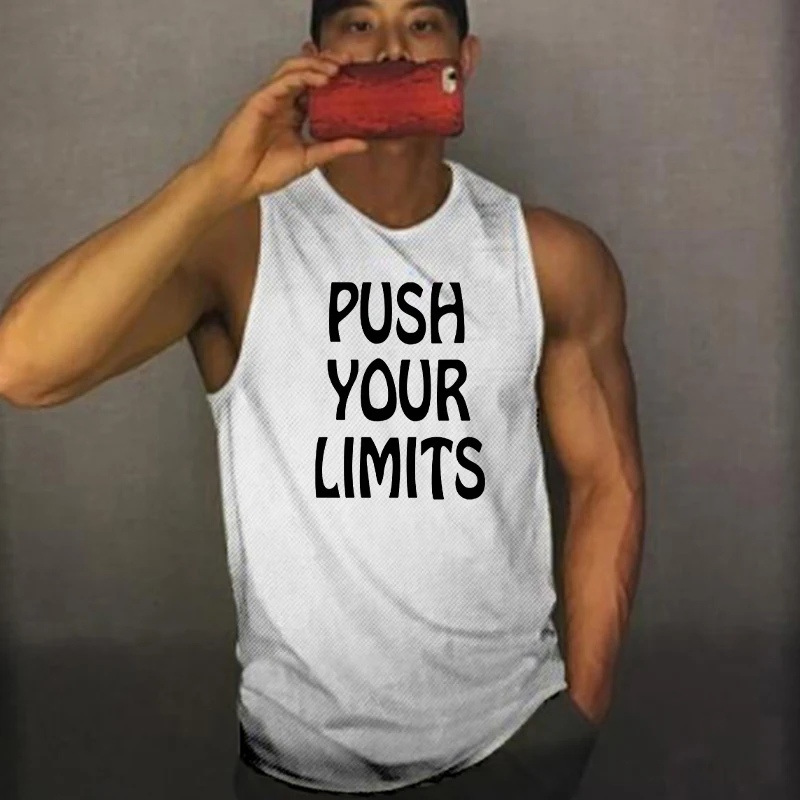 

Push Your Limits Gym Bodybuilding Mesh Breathable Quick Dry T-shirt Mens Fitness Muscle Casual Sleeveless Summer Cool Tank Tops