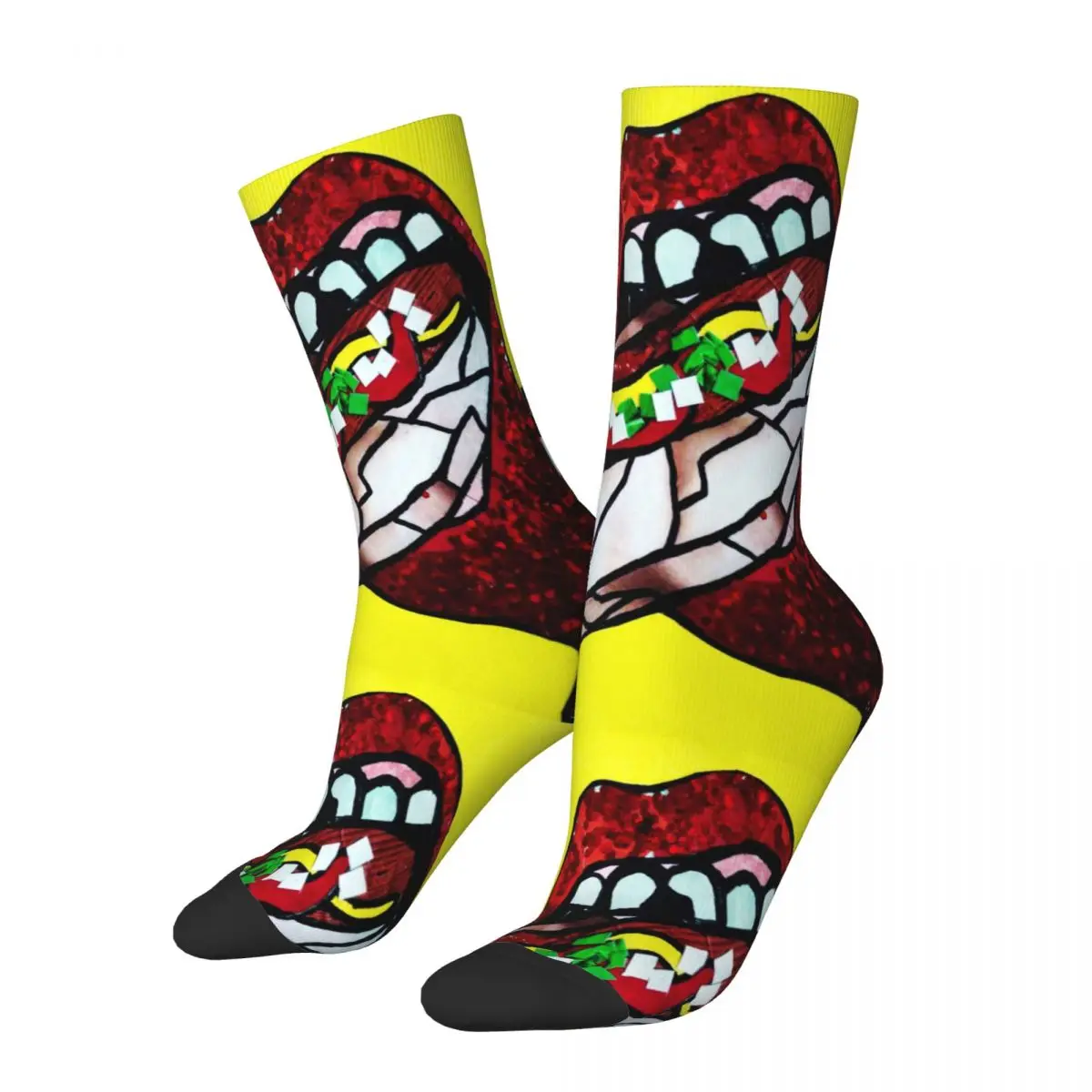 Hip Hop Vintage Eating A Hotdog Crazy Men's Compression Socks Unisex Mouth Harajuku Seamless Printed Novelty Happy Crew Sock