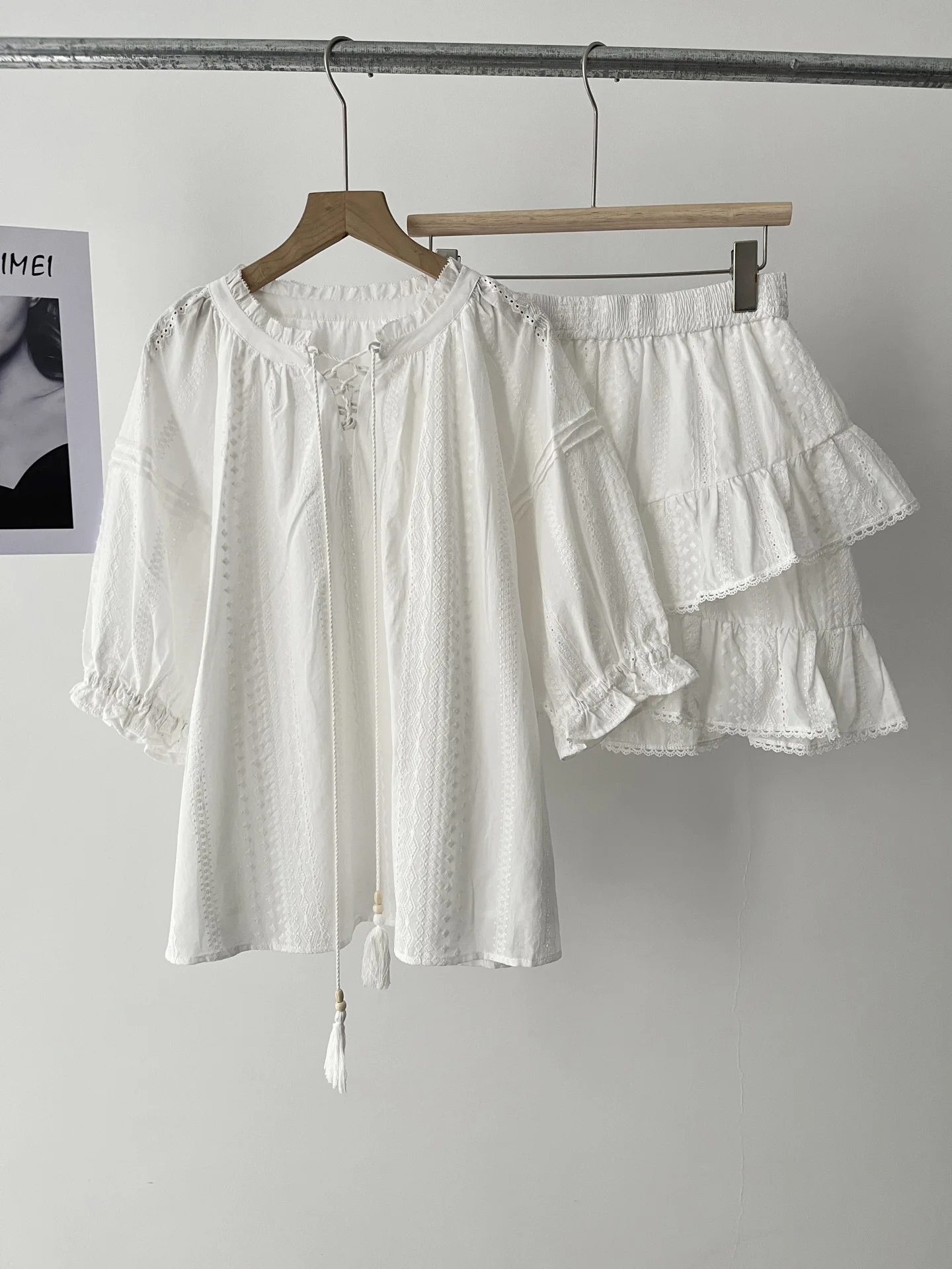 

Хлопковая рубашка с короткими рукавами и вышивкой, топ, юбка, костюм, женский летний костюм 077-0870