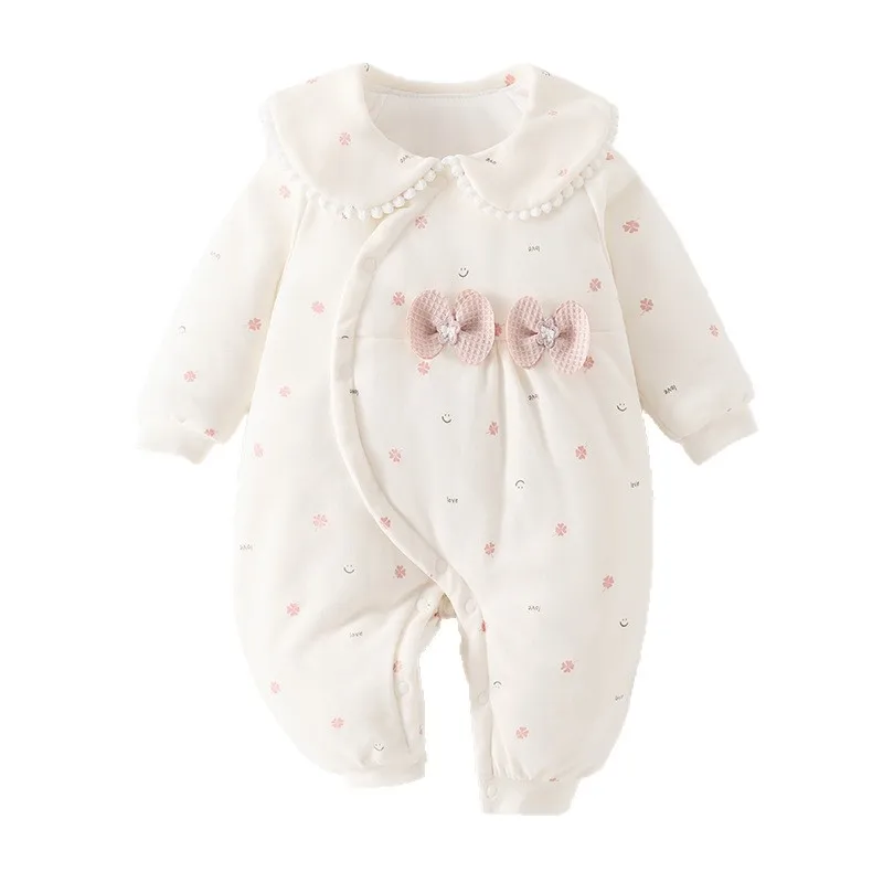 

Baby Winter Rompers Girls Cotton Jumpsuit Thicken Snowsuit Newborn Cotton Padded Quilted Three Layer Coats Clothes 0-2T