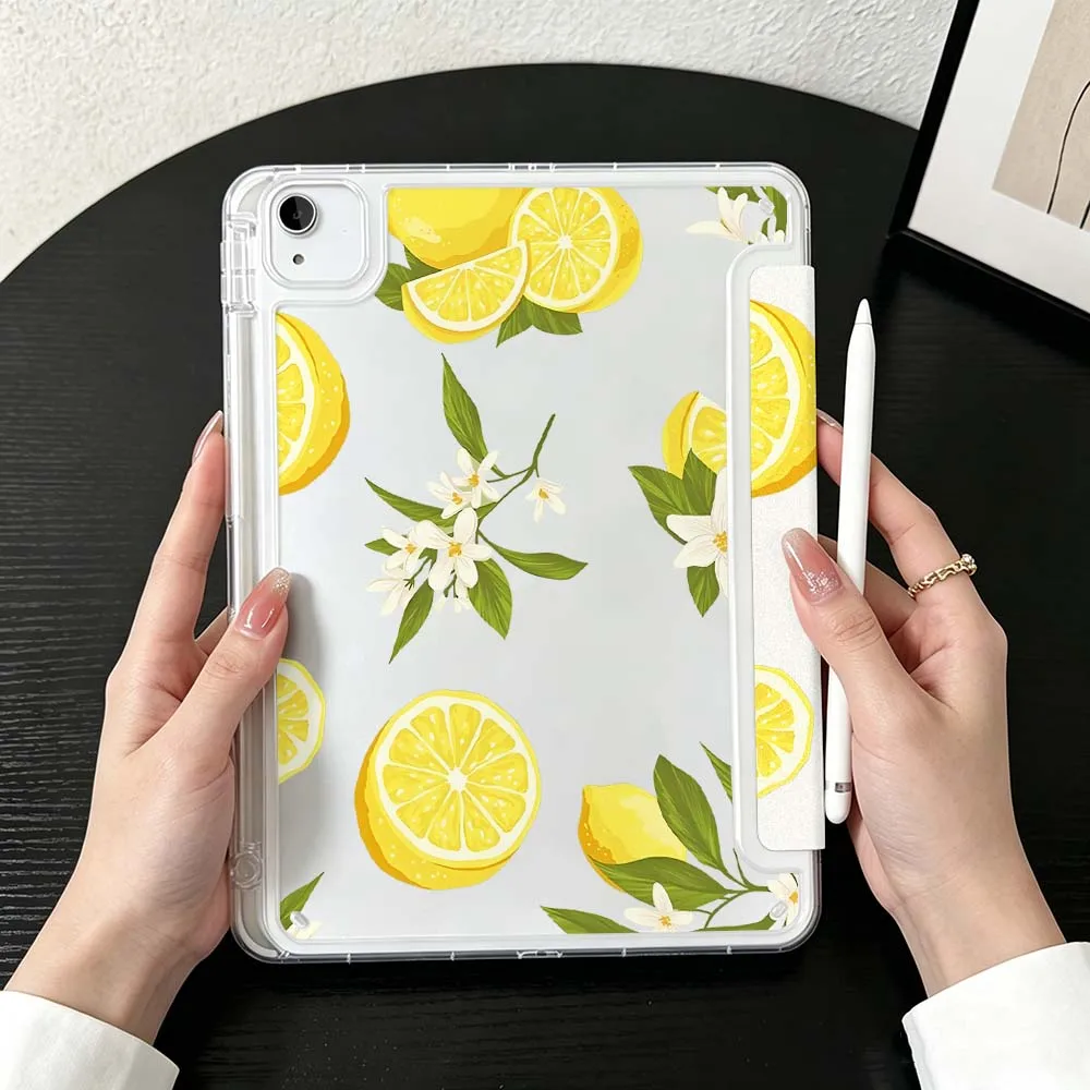 Fresh Fruit Pattern Art For iPad Mini Pro Air 5 6 7 8 9 10th 11th 11 9.7 10.9 13 inch Transparent Y-Shaped Folding Tablet Case