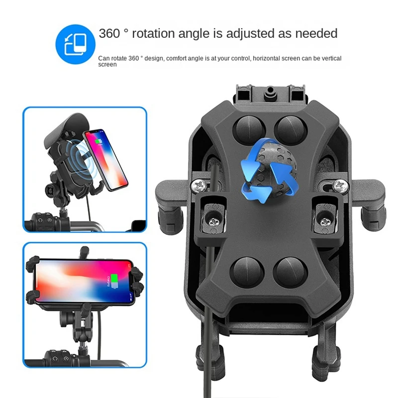 Motorcycle Phone Holder 15W Wireless Charger USB QC3.0 Fast Charging Bike Smartphone Holder 360° Phone Holder Reusable