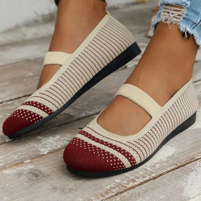 Women's Shoes 2024 Hot Sale Elastic Band Women's Flats Autumn Round Toe Shallow Mixed Colors Sole Casual Comfortable Shoes