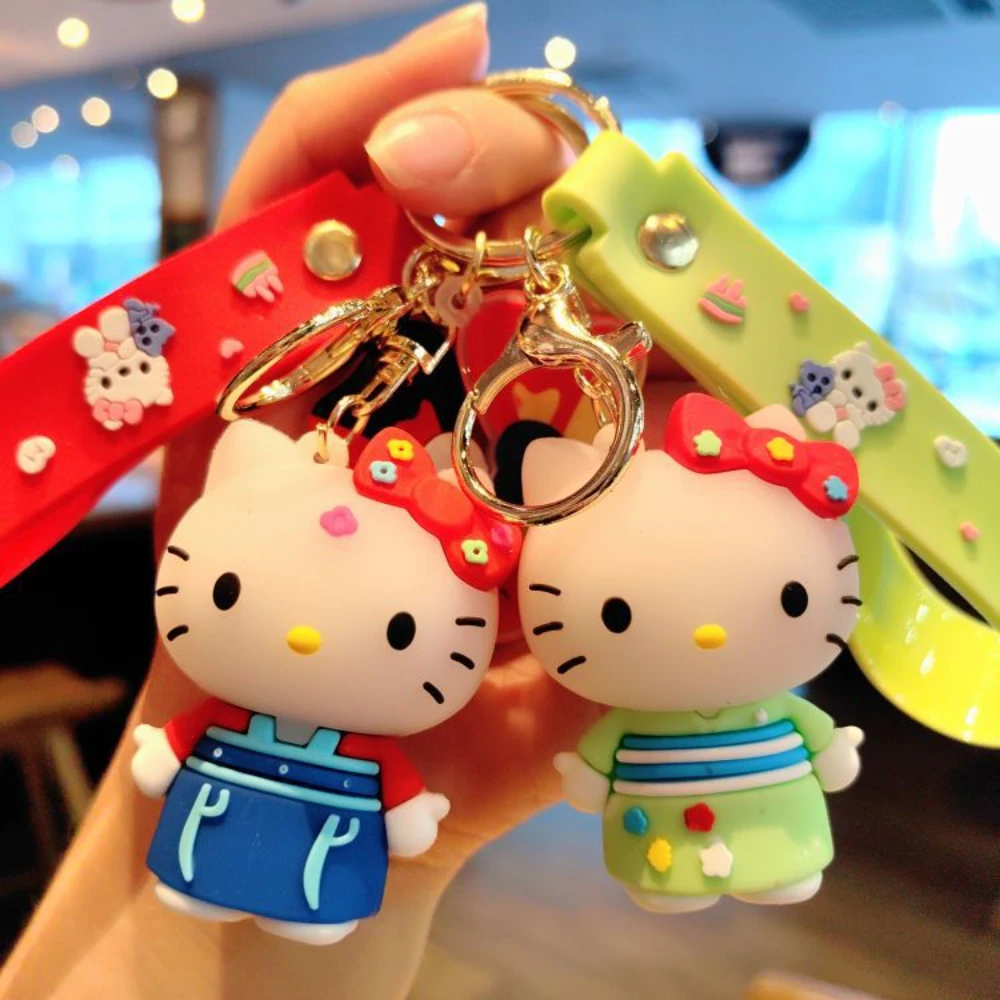 Anime Kawaii Sanrio Hello Kitty Keychain Pendant Holder Key Chain Car Keyring Mobile Phone Bag Hanging Jewelry Kids Gifts