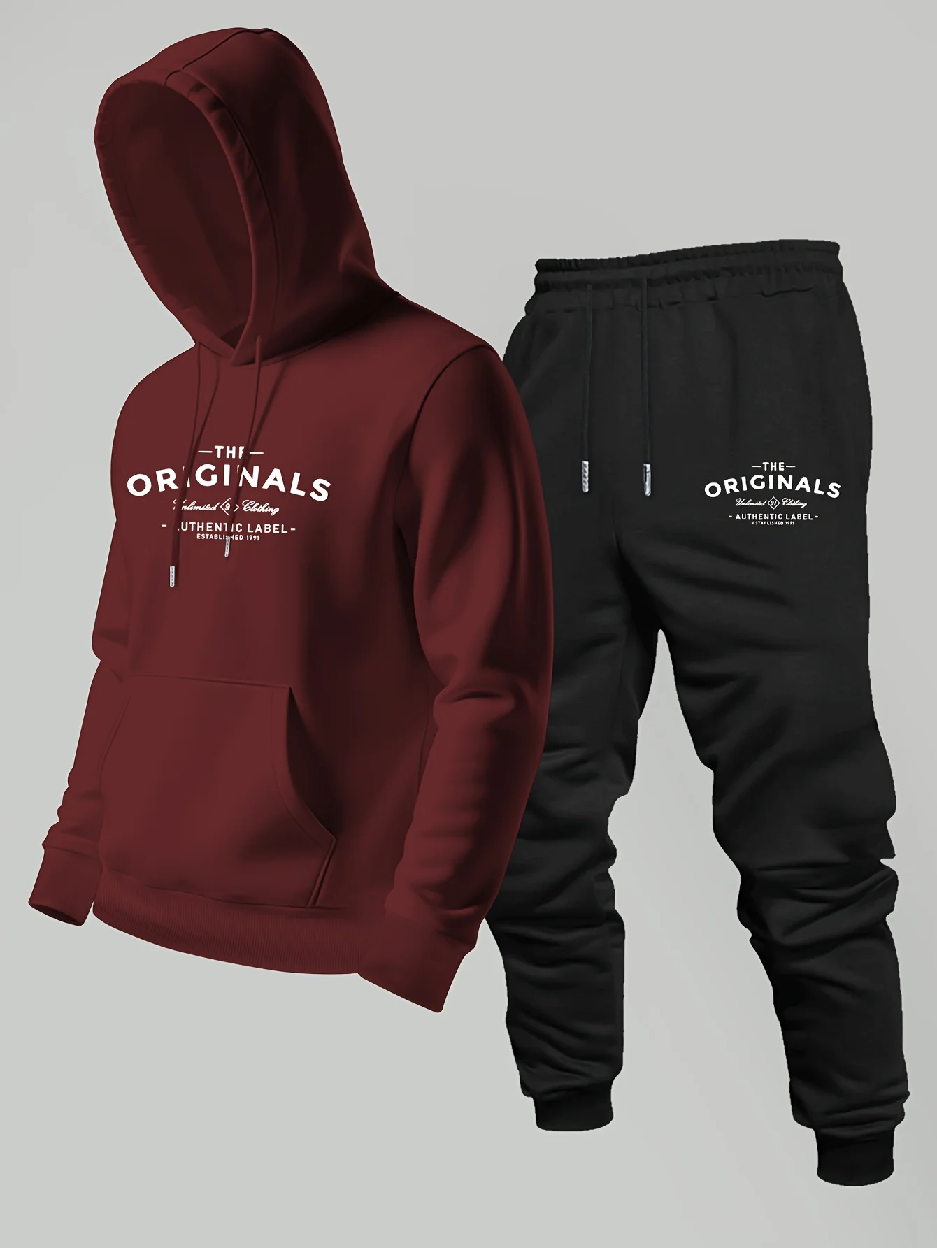 Men 2Pcs Streetwear Tracksuit Minimal Vertical Stripes Geometric Graphic Hooded Pullover HoodieDrawstring Jogger PantsSport Suit