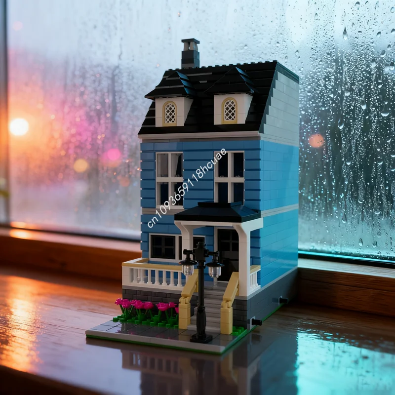 

651 шт. MOC модульный синий городской дом модульная модель строительные блоки строительные игрушки креативные рождественские подарки кирпич детский день рождения