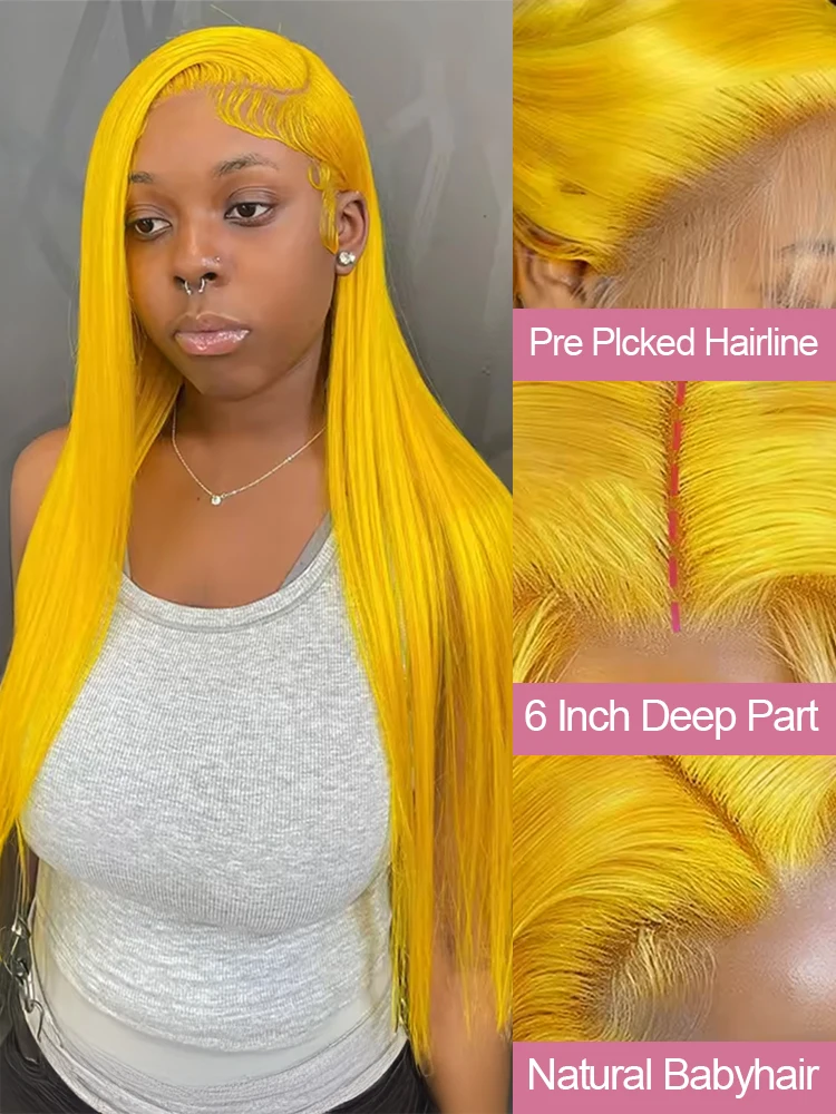30 40 Inches Light Yellow Straight 13x6 HD Lace Frontal Wigs Human Hair 613 Colored 13x4 Lace Front Wig For Women Pre Plucked image 2